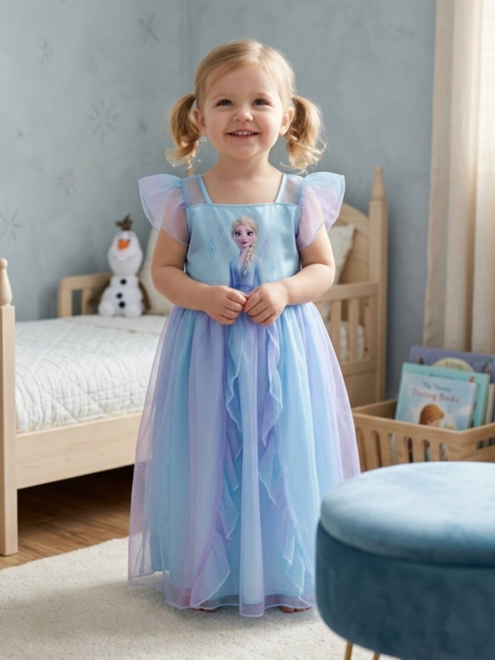 Disney Frozen Elsa Blue Purple Ombre Tulle Flutter Sleeve Nightgown Dress 2T